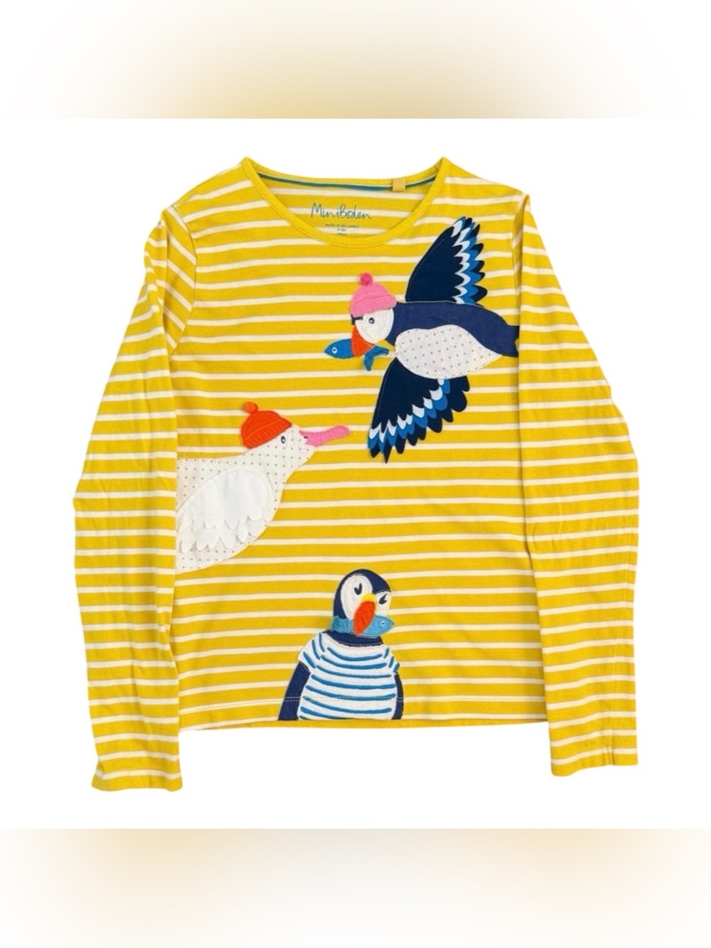 Mini Boden Puffins Long Sleeve T-Shirt stripes yellow